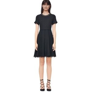 Rebecca Taylor Tweed Dress Size 4 Black Stretch‎ Tweed Fit & Flare Raw Edge